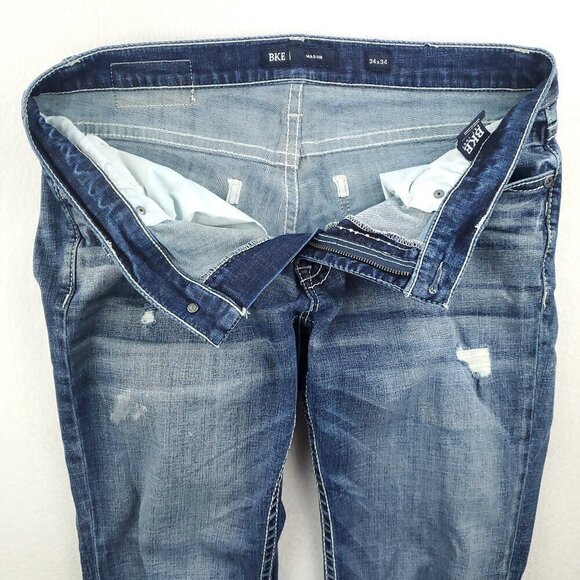 BKE Buckle Mason Jeans Distressed Denim Stretch Taper "34x34" Actual 36x35 - Picture 8 of 10